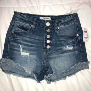 Denim High Waisted Distressed Shorts Size 0